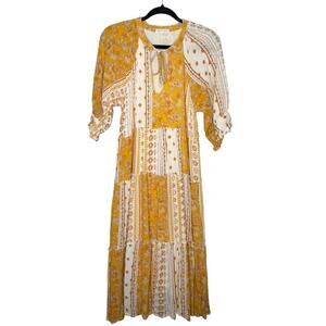 SHOP STEVIE / white mustard yellow floral tiered boho milkmaid maxi dress / S